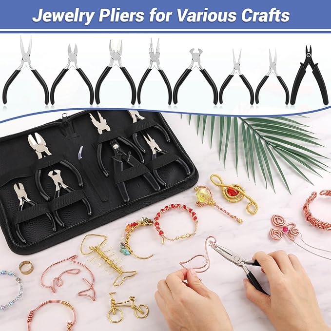 shynek 10 Pieces Jewelry Pliers Tools Set, Jewelry Making Tools Include 8 Pieces Pliers, Jump Ring Opener, Tweezers for Wire Wrapping, 3D Printing Projects and Other DIY Projects