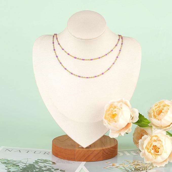 KYUNHOO 5 Meters Gold Stainless Steel Chains for Jewelry Making Purple Enamel Beaded Chain Roll with Lobster Clasps Jump Rings for Crafting Bracelet Choker DIY