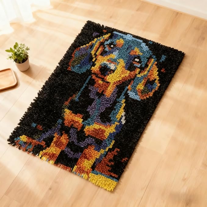 DIY Latch Hook Rug Kit Brown Bear in Forest Easy for Beginners Crochet Yarn Hook and Latch Tapestry Mat Cushion Craft Set for Home Decor 38x52cm-2