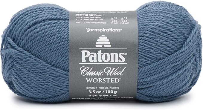 Patons Classic Wool Country Blue Yarn - 5 Pack of 3.5oz/100g - Wool - 4 Medium - 210 Yards - Knitting/Crochet