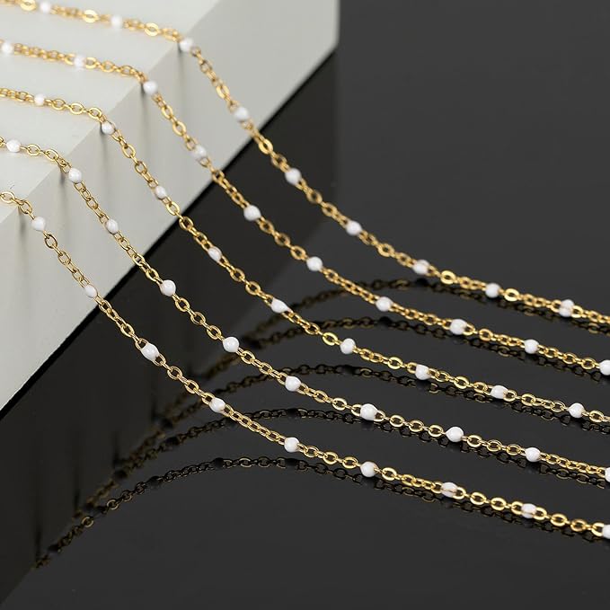 KYUNHOO 16.4 Feet/5M Stainless Steel Beaded Chain for Jewelry Making - Gold Plated Bulk Thin Cable Link With Findings for DIY Craft