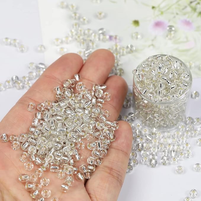 Bala&Fillic Clear Silver Lined Color 4mm Seed Beads About 1200pcs/100Grams in Bag, 6/0 Glass Craft Beads for Making Bracelet and Necklace (Clear Silver Lined)