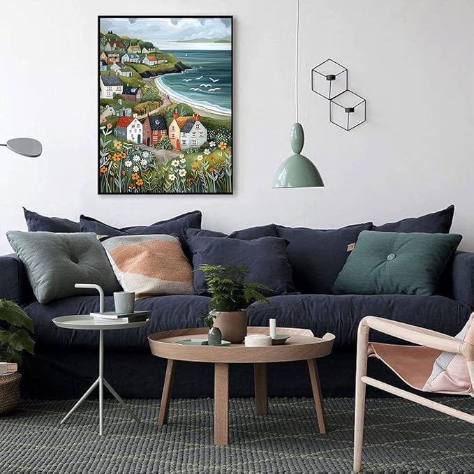 WUSARPLY Landscape Diamond Painting Kits for Adults, Rural Sea View Diamond Art Kits Full Drill Diamond Dots Paint with Diamonds Gem Arts and Crafts for Beginner Home Wall Decor