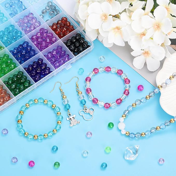 Paxcoo 700 Pcs Crystal Acrylic Beads Faceted Bicone Gem Beads for Jewelry Making (8 MM)