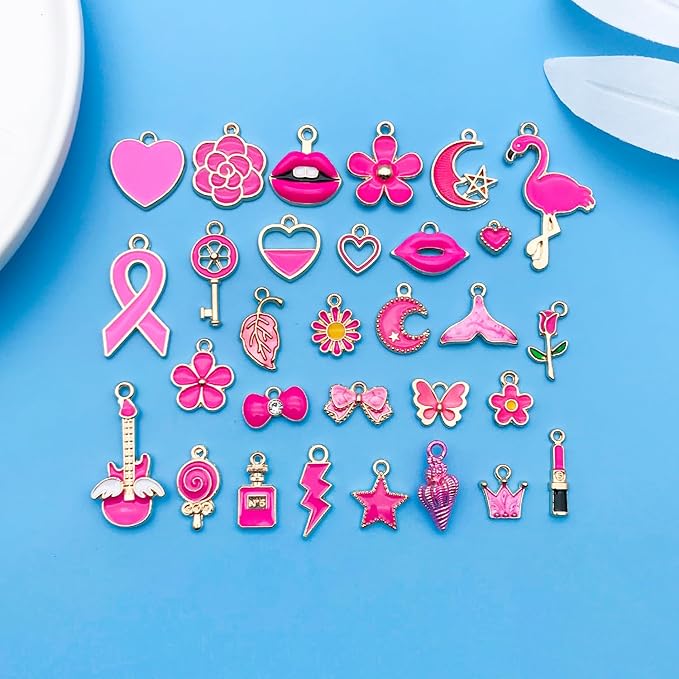 Youdiyla 60pcs Alloy enamel rose red series fixed set Pendant Jewelry Making DIY Keychain Earrings Pendant Various Design Charms for Jewelry Making Bracelets Necklace (HK554)