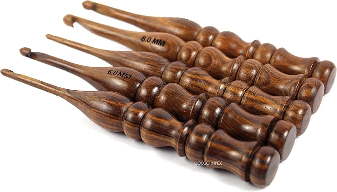 Wooden Crochet Hooks Set Rosewood Needles for Knitting & Crocheting Size 4mm to 8mm Ergonomic Soft and Comfortable Grip Handle “Yarn Accesories (Set of 5)