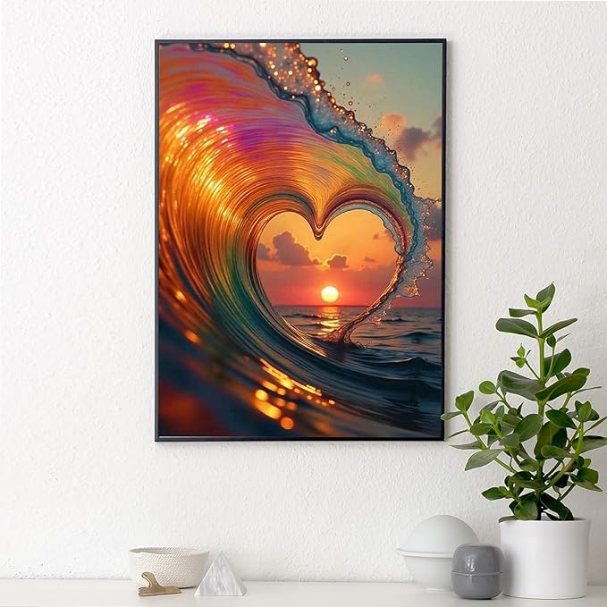 Yezavesu Love Diamond Art Kits for Adults, Waves 5D Diamond Painting Kit for Beginners, DIY Round Full Drill Painting with Gem Art Craft Kits for Home Wall Decor 12x16 Inch