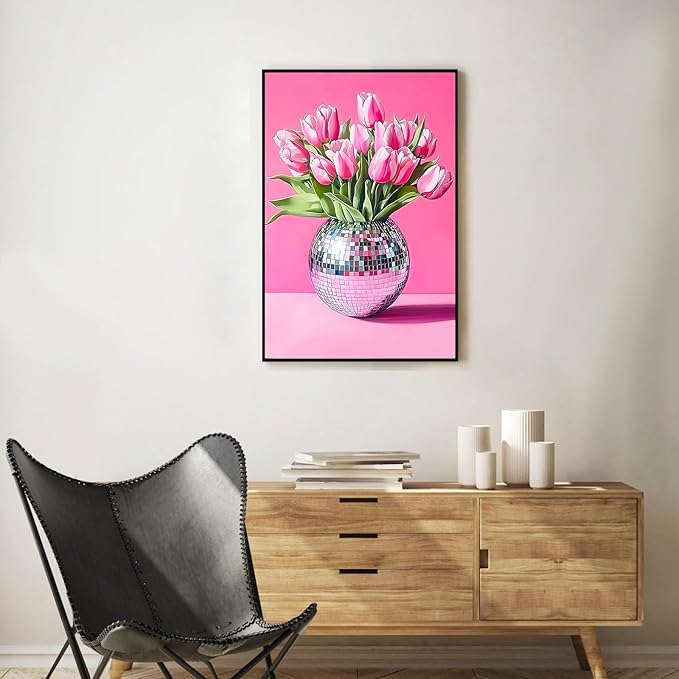 Framed Paint by Numbers Kit for Adults Beginner Disco Ball, Adult Paint by Number Kits on Canvas Framed Flower, DIY Acrylic Oil Painting by Numbers with Frame, Perfect for Home Decor 8 X 12 Inch