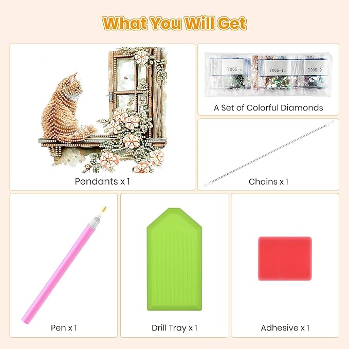MOGTAA Cat Diamond Art Hanging Pendant Kits, 5D Special Shape Diamond Art Kits for Adults, Crystal Rhinestones Flowers Landscape Diamond Painting Gem Art for Home Garden Wall Decor