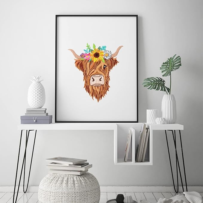 Louise Maelys Animal Embroidery Kits for Beginners with Highland Cow Pattern,Adults Starter Cross Stitch Kit DIY Needlepoint