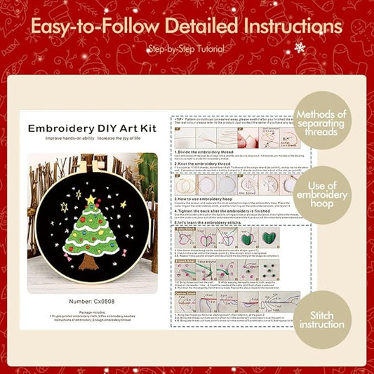 christmas embroidery kits: 3 pack cross stitch kit for beginners adults, diy ornaments craft kit with all tools & instructions, stamped hand embroidery starter kit for holiday crafts & xmas home decor
