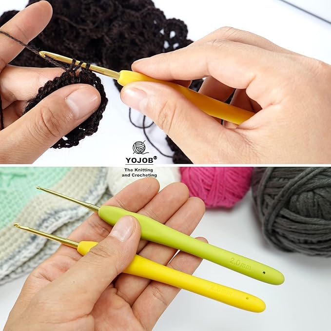 YOJOB 2Pack Size B / 2mm, C / 2.5mm Crochet Hooks, Super Smooth & Ergonomic for Beginner and Advanced (2.0mm, 2.5mm)