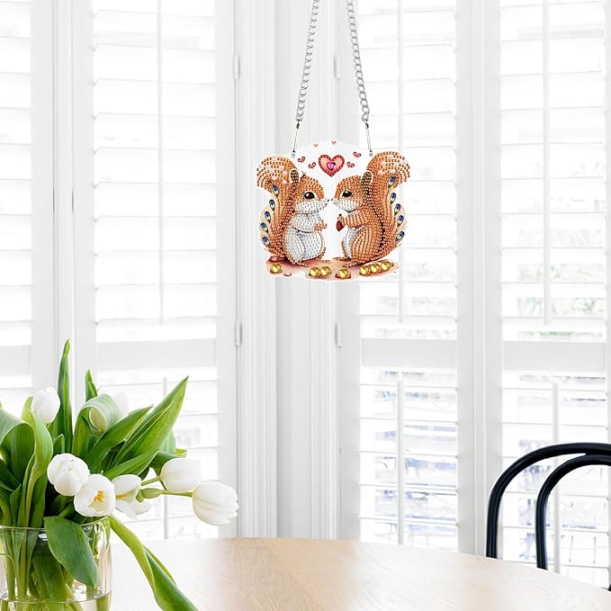 AiYuanzsh Diamond Painting Kits Hanging Decoration, Adults Beginners 5D Diamond Art Painting Love Couple Squirrels, DIY Special Shape Diamond Craft Wall Garden Decoration Valentine's Day Gifts