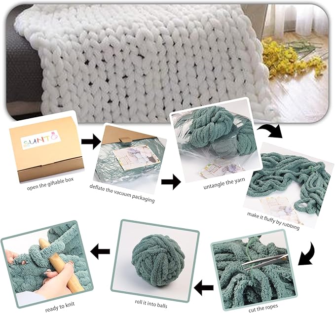 SUNTQ 8 Pack Chunky Chenille Yarn for Crocheting, Bulky Thick Fluffy Yarn for Hand Knitting Blanket, Soft Plush Knitting Yarn for Cushions, Pet Bed,Home Decor,Peacock Blue(32 yds,8.8 oz Each Skein)