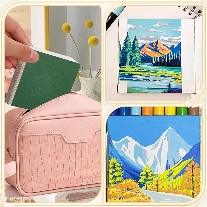 2Pcs 3.2" x 3.2" Mini Drawing Sketchbook Small Watercolor Notebook Green Paper Blank Square Portable Water Color Travel Journal Art Pad Sketchbooks for Painting Traveler Student Supplies