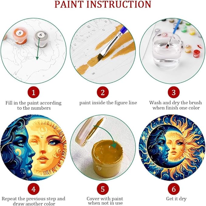 Axquilon Paint by Numbers Kit for Adults Beginner-Sun and Moon Adult Paint by Number Kits on Canvas, Easy Adults' Paint-by-Number Kits Oil Painting Craft Supplies for Gift Home Wall Decor 16x16in