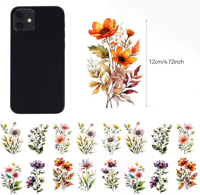 80Pcs Large Flower Stickers - Big 4.7" Waterproof Clear Botanical Floral Journaling Sticker for Scrapbook Junk Journal Supplies Bullet Journals Planner Collage Laptop Paper Crafts