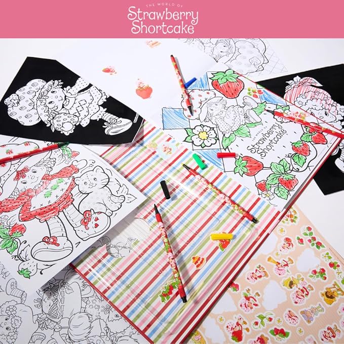 Strawberry Shortcake Coloring Book for Adults and Kids, Black & White Sheets, Velvet Coloring Pages, Stickers, Washable Markers