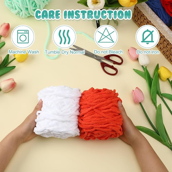 Buryeah 12 Pack Chunky Chenille Yarn for Crocheting Soft Thick Fluffy Yarn for Hand Knitting Bulky Velvet Blanket Plush for Weaving DIY Crafts Each 3.5 oz 55 Yards (Chic Colors)