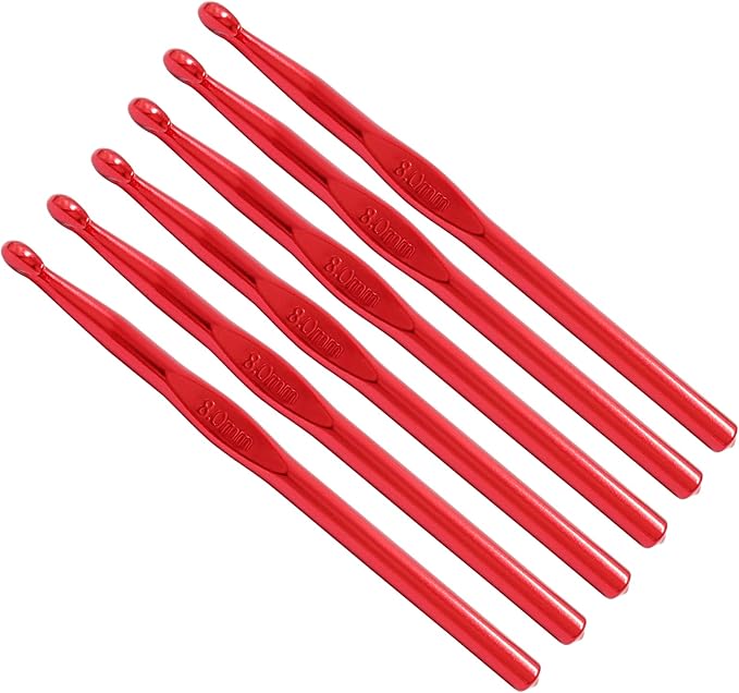 Auvotuis 6Pcs 8mm US Size L (Size 11) Aluminum Crochet Hook Knitting Needles for DIY Craft Yarn, Red