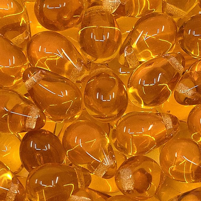 Czech 50-Piece Glass Beads, 6x9mm, Teardrop Amber Topaz Orange Transparent