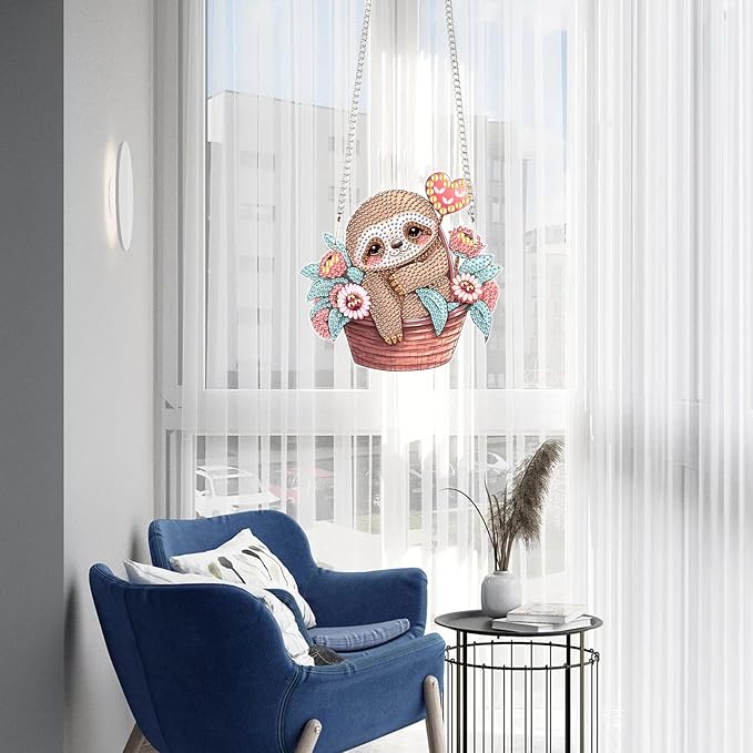 AiYuanzsh Diamond Painting Hanging Pendant Kit - Animal Sloth 5D Diamond Painting Kits for Adults - Crystal Rhinestones Diamond Art Pendant for Door Wall Window Home Decor
