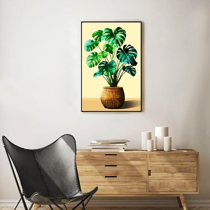 Framed Paint by Numbers Kit for Adults Beginner Plant, Adult Paint by Number Kits on Canvas Framed Potted Plant, DIY Acrylic Oil Painting by Numbers with Frame, Perfect for Home Decor 8 X 12 Inch