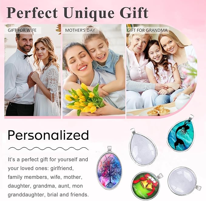 Pendant Trays Set with Cabochon Glass, Mix Pendant Bezel Blank Trays Bracelet Bangles Earrings Blanks for DIY Photo Cameo Jewelry Making Crafts