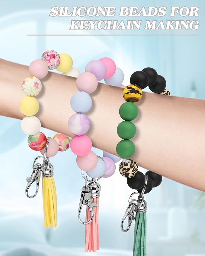 Skalamio 246Pcs Silicone Beads for Keychain Making Kit, 15mm Silicone Bead Bulk, Multiple Styles & Colorful Rubber Beads for Keychains Making DIY Necklace Bracelet Jewelry Crafts
