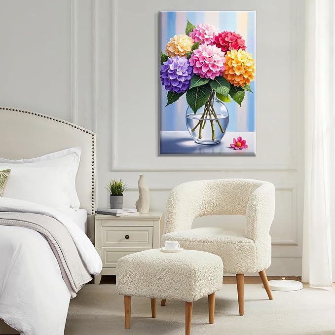 ATDMS Paint by Numbers Kit for Adults Flowers Paint by Number with Frame Hydrangea Paint by Number with Easel DIY Floral Oil Painting by Numbers for Gift Home Wall Decor 8x12 Inch