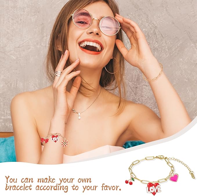 10 PCS Charm Bracelet Chain, 18K Gold Charm Bracelet Kit, 6.3Inch Paperclip Chain Bracelets, Chain Bracelet for Jewelry Making, Adjustable Jewelry Charm for Crafting and Gifting