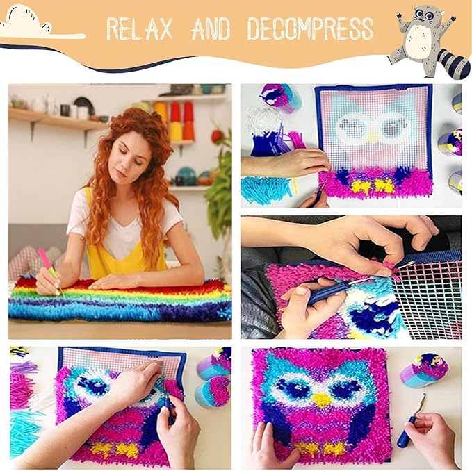 EMISTEM Latch Hook Kits for Adults - DIY Latch Hook Rug Kits, Crochet Kit for Beginners, Rug Making Kits with Printed Canvas, Gift Packaging. (Two Cats,16x21)