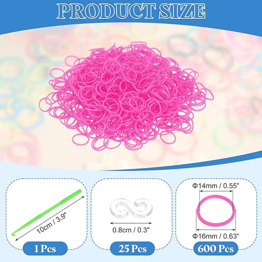 uxcell 600Pcs Loom Rubber Band, Bracelet Making Refill Kit Elastic Loom Band with 25Pcs S-Clips and 1Pcs Crochet Hooks for Weaving DIY Handcrafts, Plum Red