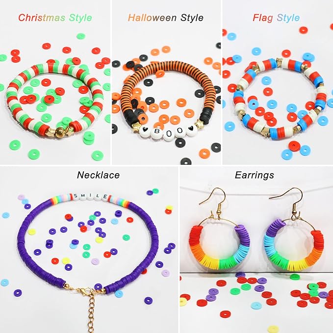 Redtwo 46000 Pcs Clay Beads Friendship Bracelet Making Kit, 192 Colors 9 Boxes Flat Polymer Clay Heishi Beads Set for Jewelry Making with Letter Bead Elastic String, Gifts for Girls 8-12