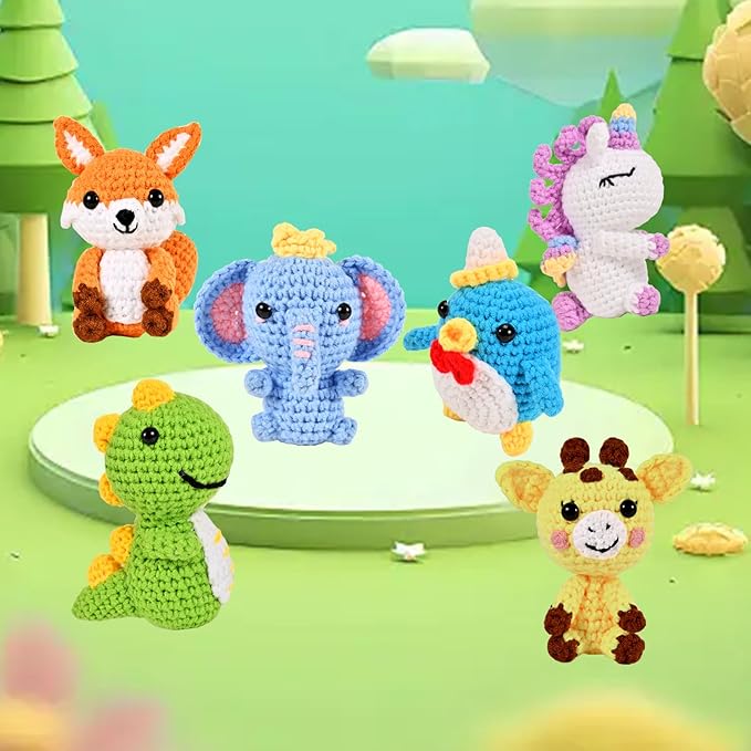 Wunila 6Pcs Crochet Kit for Beginners, DIY Craft for Adults, Great Gifts for Crochet Lovers, Crocheting Animals Kits with Step by Step Videos,Yarn,Crochet Hook,Birthday Gift, Holiday Gift