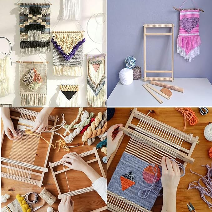 Wooden Craft Weaving Loom Kit, DIY Hand-Knitting Weaving Machine Tapestry Looms with Stick Bar, Large Weaving Frame to Handcraft Art for Beginners Experts, 10 by 15.7 Inch