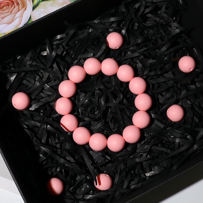 120pcs Richbunnys 15mm Bulk Silicone Beads for Pens and Keychain Making,Large Bead for Necklace and Bracelets Making,Assorted Rubber Beads Set(Light Pink)
