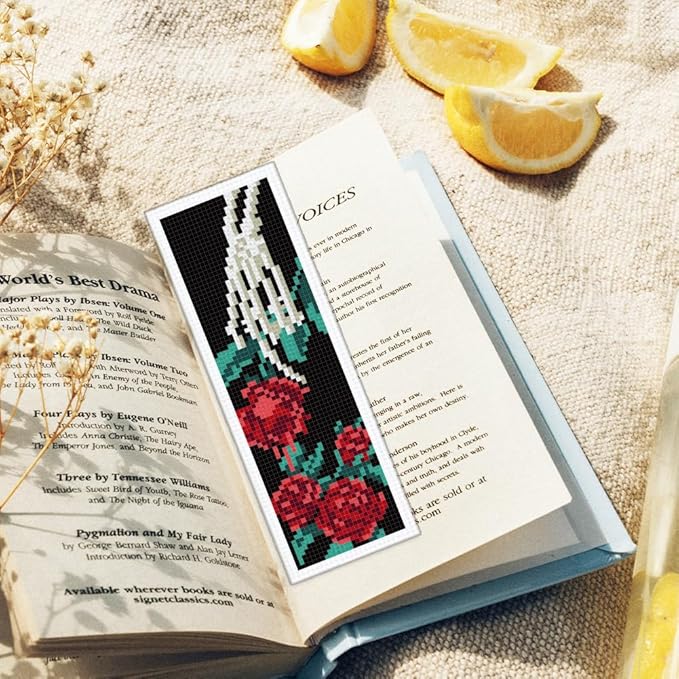 ORIGACH 6 Pcs Cross Stitch Bookmark Kit for Beginner Adults, Gothic Patterns Stamped Embroidery Bookmark Kit with Instruction for Starters for Book Lovers