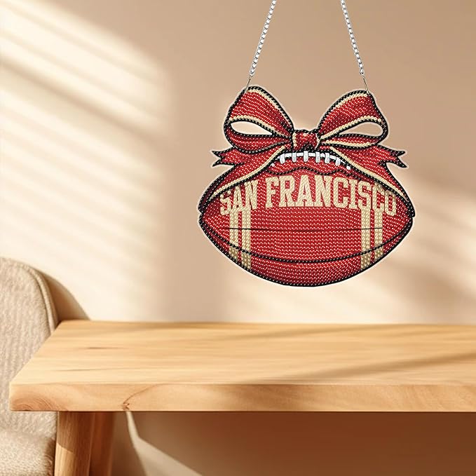 Rertcioph Football Diamond Art Hanging Kit for Adults, DIY Acrylic 5D Diamond Painting Hanging Ornament for San Francisco Home Wall Decor and Gift
