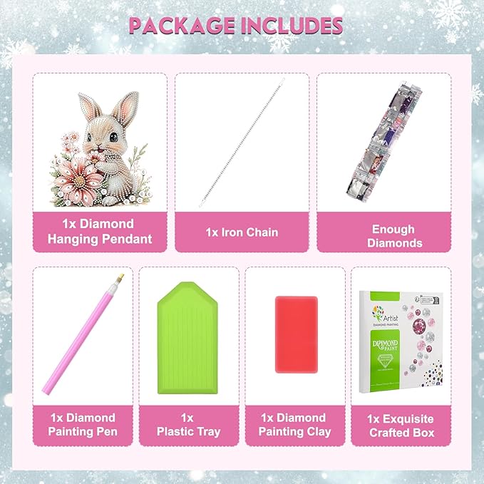 NEWENMO Diamond Art Kit for Adult, Bunny with Flower, Diamond Art Painting Double Sided Window Pendants for Home Garden Wall Hanging, DIY Special Shaped Gem Hanging Ornaments, Easter Bunny