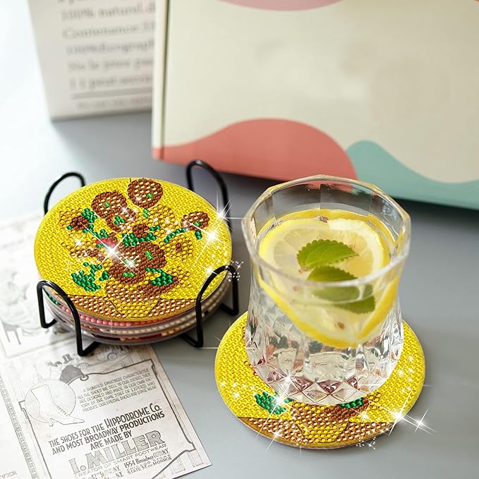 EWJRNSF 6 PCS Small Diamond Art Coasters Kits, Diamond Painting Coasters, Fall Diamond Art Kits for Adults Beginners, Arts and Crafts Item Sets with Holder for Drinks. Landscape