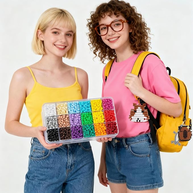 2600+pcs Pony Beads Kit, 18 Color Rainbow Plastic Multicolor Pony Bead Bulk with Elastic String Bead Pets DIY Crafts Jewelry Making Kit for Bracelets Bag Charm Necklaces Key Chain