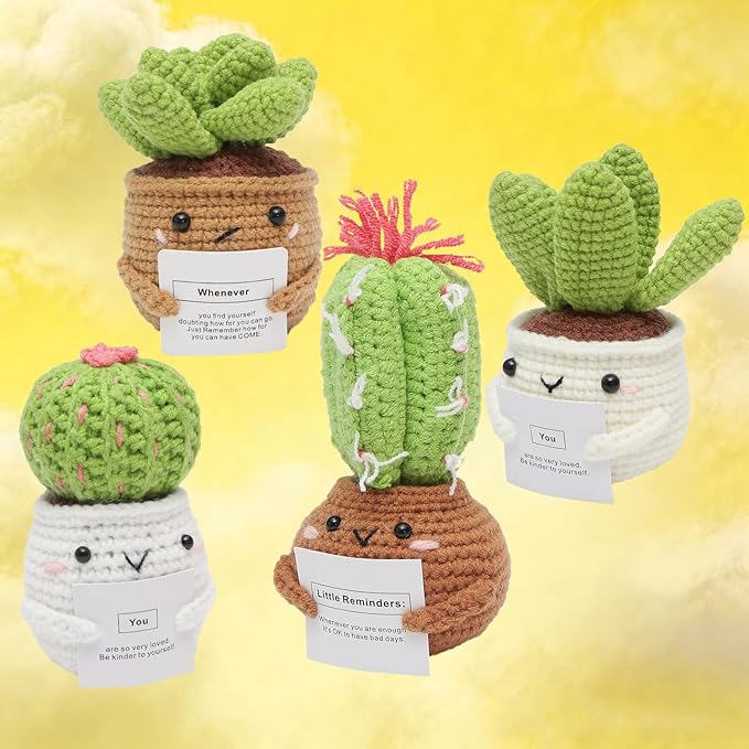 GONELYON Crochet Kit for Beginners, Beginner Crochet Starter Kit, 4 Pc Potted Plants Family Kits with Step-by-Step Video Tutorials, Learn to Crochet Kits for Adults and Kids