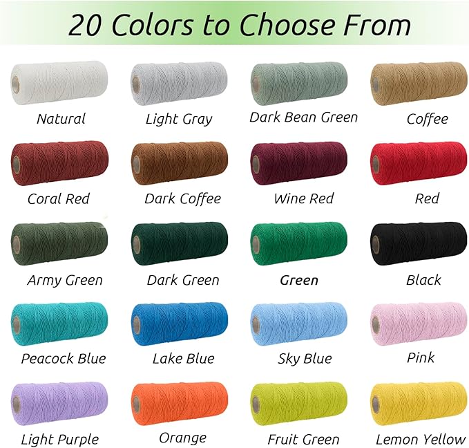JeogYong Single Strand Macrame Cord 2mm x 164 Yards (492 Feet) Soft Cotton Rope Macrame Yarn 2 mm Macrame Cord, Macrame Supplies for Crafts Wall Hangings Plant Hangers Decorations (Army Green)