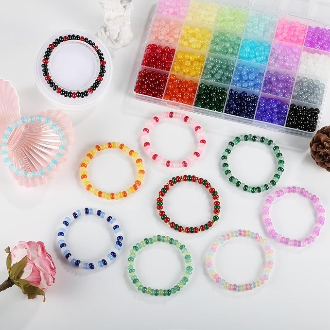 1440pcs Rondelle Beads for Jewelry Making, 3x6mm Abacus Glass Spacer Beads for Bracelet, 24 Colors Gemstone Crystal Stones Bead for Necklace DIY Crafts Jewelry Making