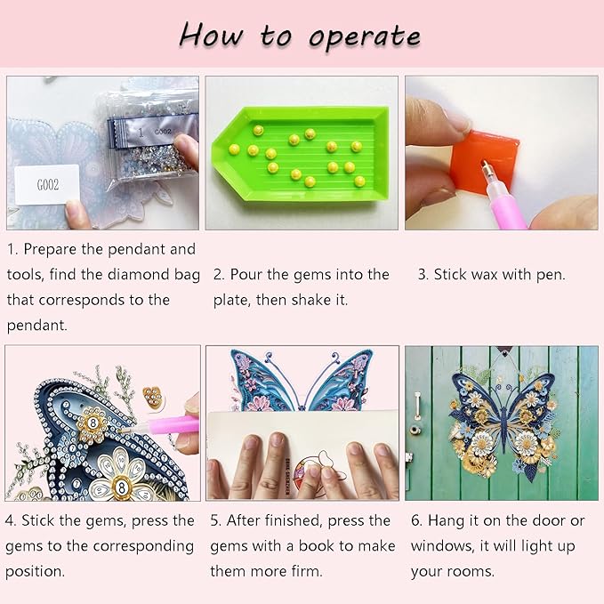 Muzagroo Art 5D Diamond Art Kits for Adults, Butterflies Diamond Hanging Ornament Kits for Windows, DIY Special Shaped Diamond Dot Kits, Crystal Window Hanging Pendant Ornament 2PCS(Butterflies)