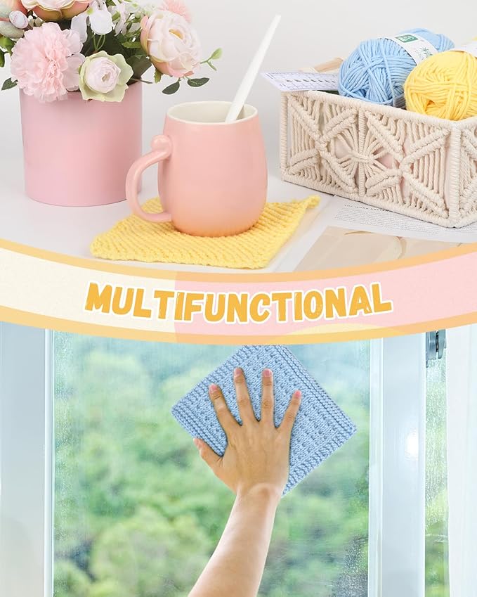 Aeelike Knitting Kit for Beginners, Complete Beginner Knitting Kit Easy Knitting Set Including Knitting Needles Set Cotton Yarn, Learn to Knit Dishcloth with Step-by-Step Instructions, Colorful