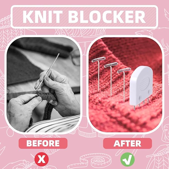 Uotey Knit Blocking Pins Kit, 20Pcs Knit Blockers Combs Pins, 110 T-pins for Blocking Knitting Crochet, Needlework Projects, Knitting Block Pins Tool for Blocking Mats