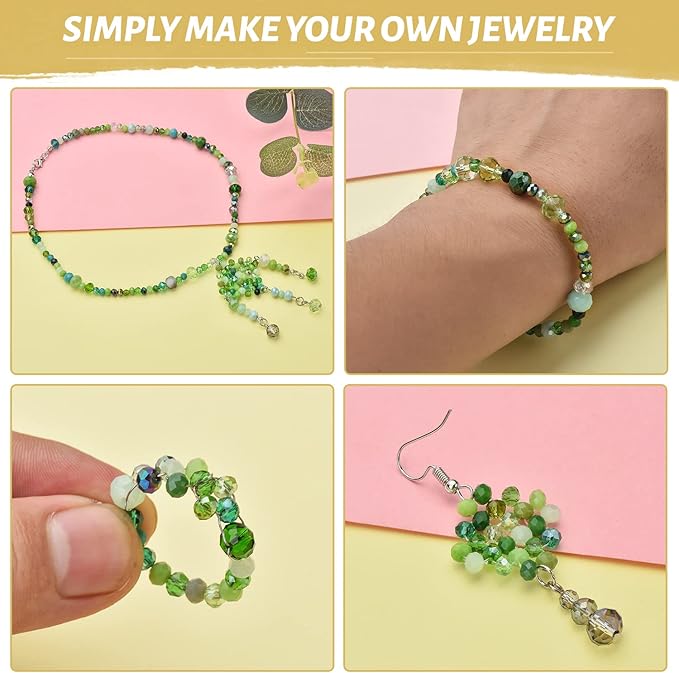 Briolette Crystal Glass Beads for Jewelry Making,1000pcs 4/6/8mm Faceted Rondelle Green Beads Assorted Round Shaped Spacer Bead for DIY Crafts Bracelets