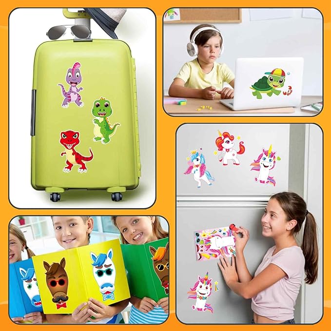 24 sheets make a face stickers for kids toddlers, make your own animal mix and match sticker sheets with sea animals horses dinosaurs unicorns for kids crafts party favors goodie bags stuffers
